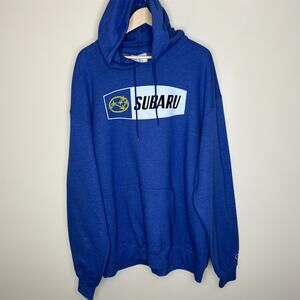 Champion x Subaru Hoodie 2XL Mens Blue Graphic Fleece WRX Pullover WRC Cars New